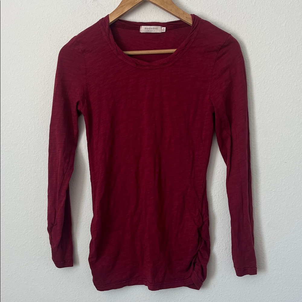 BOUTIQUE Burgundy Accent Collar Long Sleeve T-Shirt